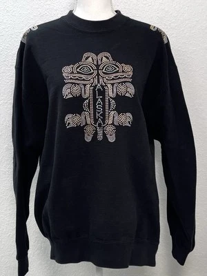 DE COLECCIÓN 90S CHRISTINE ALEXANDER Mujer GRANDE Negro Tachonado Alaska SUDADERA Tótem Foto 1 de 4