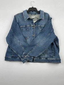 Ava & Viv Womens Denim Jacket Plus Size 4XL Cropped Super Stretchy Raw Hem - Picture 1 of 12