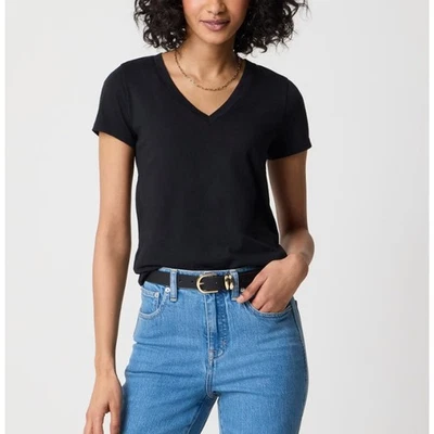 J.Crew Short-Sleeve Vintage Cotton V-Neck Tee WMNS M Black Slim Fit Lightweight - Image 1 of 4