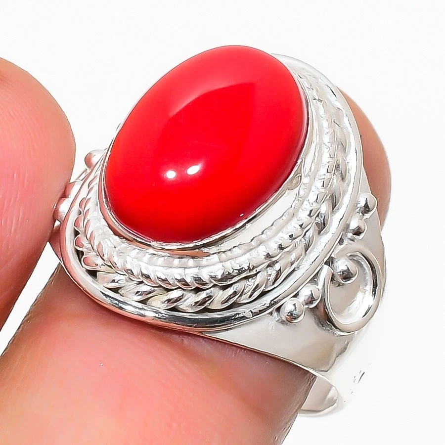 Anillo de plata de ley 925 hecho a mano con piedras preciosas de coral rojo joyería de todos los tamaños para regalo Foto 1 de 1