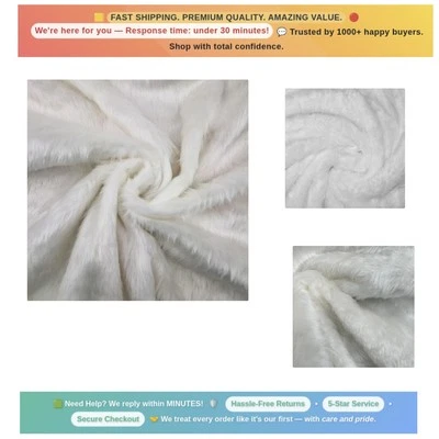 Elegant Bright White Faux Fur Fabric, 150cm x 100cm, Precut & Machine Washable - Image 1 of 4