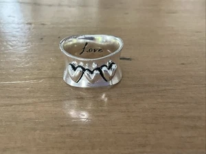 LA 925 Sterling Silver Puffy Heart Love Engraved Cigar Band Style Ring Sz 7 - Picture 1 of 6