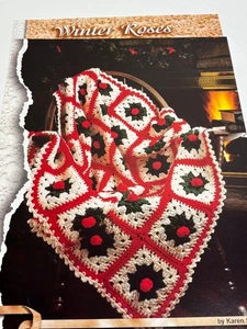 Winter Roses Crochet Pattern Afghan Throw Worsted 47.5" Square Pages From Book - Picture 1 of 3