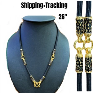 Buddha Necklace Handmade Amulet Micron Gold Thai Black Pattern Rope 25" 3 Hook - Picture 1 of 6
