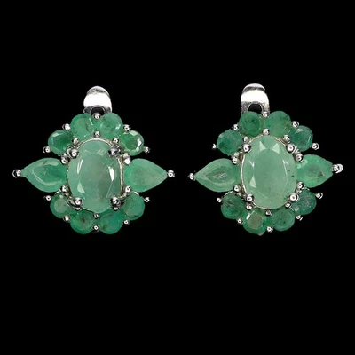 925 Sterling Silver Earrings Oval Emerald 7x5mm Natural Gemstone Jewelry - Image 1 of 4