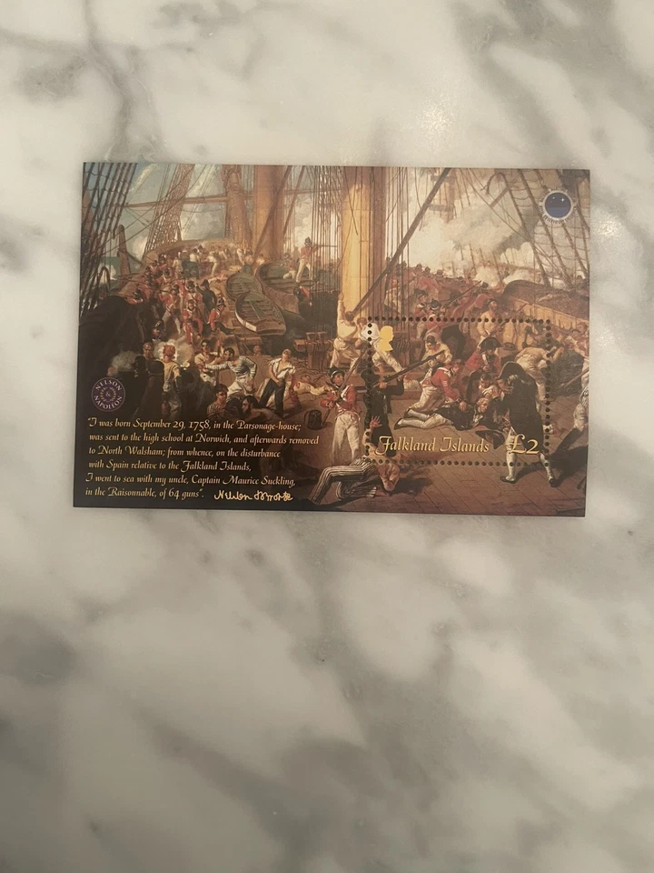 Islas Malvinas una hermosa mini hoja detallada en honor a Horacio Nelson MNH Foto 1 de 1