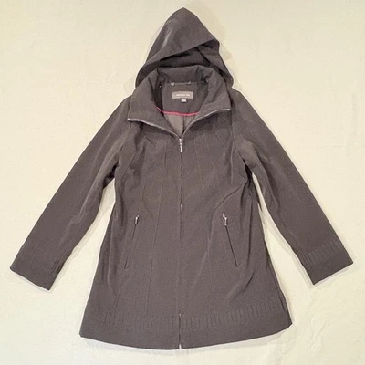 Jones New York Coat Womens Medium Black Hooded Full Zip Zip Pockets - Image 1 of 4