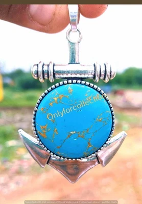 Collar colgante de anclaje de piedras preciosas turquesa chapado en plata de ley 925 para unisex Foto 1 de 4