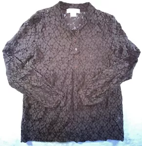 Camisa Michael Kors Mujer Pequeña Marrón Floral Encaje Manga Larga Abotonada Pullover - Imagen 1 de 18