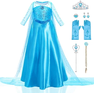 Girls Luxury Princess Costume Dress with Shiny Cape for Birthday Party Halloween - Picture 1 of 14