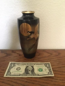 Asian Antiques, Metal Ware, Vase, Hawk & Moon, Brass & Silver, 1900-1940, Japan - Bild 1 von 10