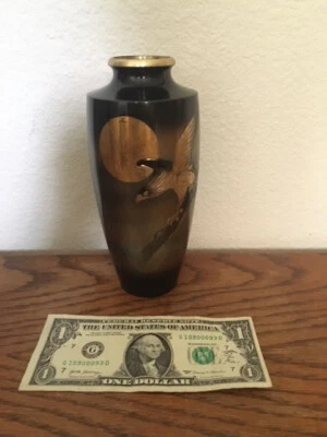 Asian Antiques, Metal Ware, Vase, Hawk & Moon, Brass & Silver, 1900-1940, Japan - Image 1 of 4