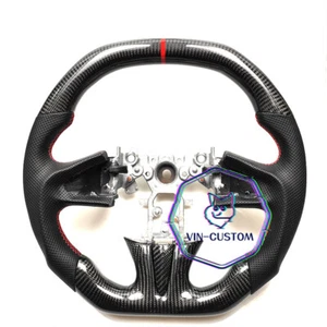 VIN'S CARBON FIBER Steering Wheel FOR INFINITI q50 RED ACCENT W/FLAT TOP&BOTTOM - Picture 1 of 7