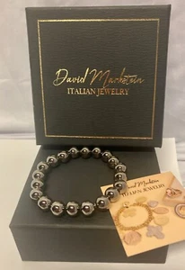 DAVID MARKSTEIN ~ "As Is" Bronze 10mm Beaded Bracelet, Black, Large - NEW! - Picture 1 of 6