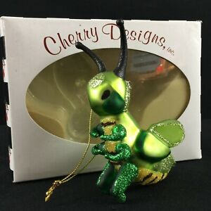 Green Grasshopper Glass Ornament Christmas Holiday by Cherry Designs Inc. 