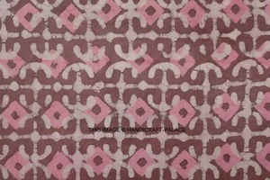 Hand Block Print, Cotton Fabric. Natural Dyes. 2½ Yards. Brown & Pink Indian - Picture 1 of 3