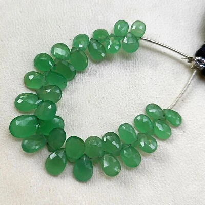 Natural Green Aventurine Quartz 7x5 to 10x7 mm Faceted Pear Briolette Beads 4.5" - Image 1 of 4