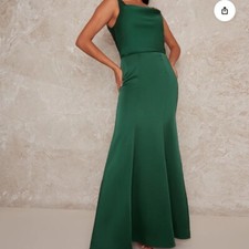 Chi Chi London Women's Cowl Neck Satin Slip Maxi Dress in Green UK 12 New 
