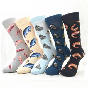 5 Paar Crew-Socken für Herren täglich Meeresfrüchte lässig Baumwolle (Garnelen, Fische, Muschel, Austern) - Bild 1 von 7