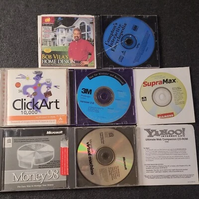 Windows 98 PC CD Rom Lote de 8 Microsoft Money Diseño Virtual Impresión Arte Artesanía Foto 1 de 4