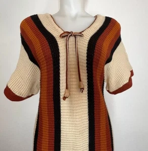 Knit Dress Swim Coverup 70s Vibes Boho Acrylic SZ S/M No Labels Vintage ? - Picture 1 of 11