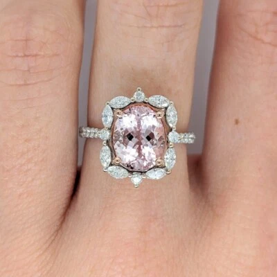 3.56 Ct Morganite & Lab Grown CVD Diamond Wedding Prong Ring 14k Solid Gold - Image 1 of 4