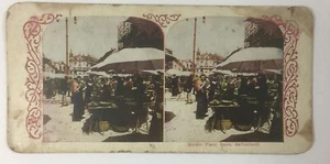 Estereoscopio de tarjeta Stereoview 1905 antiguo mercado Basilea Suiza - Imagen 1 de 4