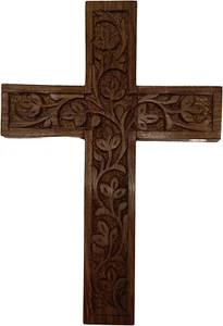 Colgante de pared montado en la pared cruz de Cristo de madera crucifijo católico palo de rosa - Imagen 1 de 12