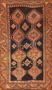 Antique Rug Geometric Lori Tribal Rug Wool Hand-knotted 4x7 ft. Carpet - Picture 1 of 12