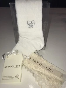 2 x neue Monnalisa Elfenbein Strumpfhosen Schleife Kristalle - Bild 1 von 8