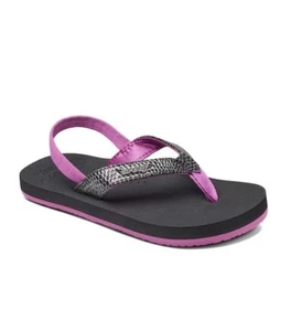 NWT GIRLS KIDS REEF LITTLE CUSHION SASSY BLACK THONG FLIP FLOP SANDALS - Picture 1 of 1