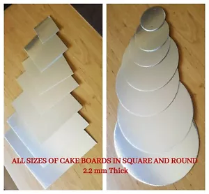 Cardboard Cake Board Round Square Silver Thickness 2.2mm - Size 3" to 10" Inch - Picture 1 of 3