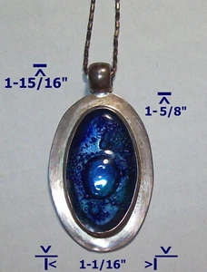 925 Silver Dark Blue Bubble Art Glass Pendant w/24" 925 Silver Box Chain, Italy - Picture 1 of 16