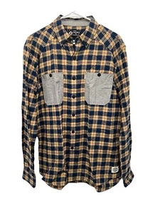 Crooks & Castles M gelb karierte Jacke Herren Kapuze Knopfleiste Hemd Tasche - Bild 1 von 5