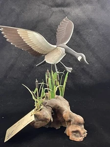 Kunst Skulptur Kanadagans Vogel Holzsockel geschnitzt von S. L. Brown 1984 - Bild 1 von 13
