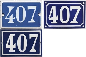 Alte blaue französische Hausnummer 407 Tür Torschild Wand Stahl Emailschild - Auswahl - Bild 1 von 4