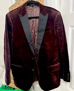 Burgundy Men Velvet Suit Jacket Slim Fit Groom Prom Dinner Tuxedo Party Blazer - Picture 1 of 8