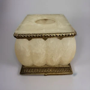 Elegant Springmaid Palais Cream & Gold Faux Marble Resin Tissue Box Cover 6 in. - Picture 1 of 7