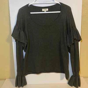 Umgee schwarz grau Glocke Rüschenärmel Damenpullover Shirt Größe Medium - Bild 1 von 6