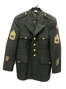 Mens Military Uniform Army Jacket Coat Green 42R w Stripes Gold Eagle Buttons - Picture 1 of 9
