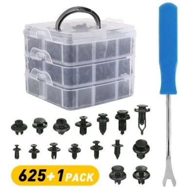 Juego de 625 piezas de clips de retención automática sujetadores de automóvil pasador de empuje remaches de plástico parachoques Foto 1 de 4