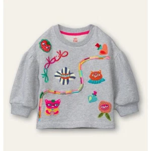 Oilily Believe Sweater Gray Crewneck Sequins Embroidery Size 7 | 122 cm - Picture 1 of 11