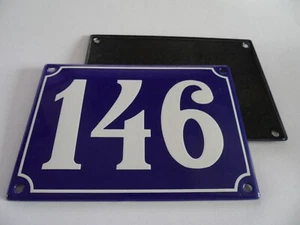Old French Blue Enamel Porcelain Metal House Door Number Street Sign / Plate 146 - Picture 1 of 1