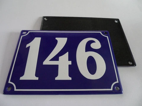 Old French Blue Enamel Porcelain Metal House Door Number Street Sign / Plate 146 Cover
