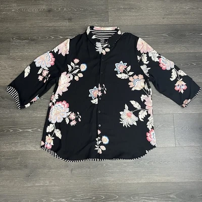 Women's Reversible Two Way Floral Stripe Button Up Blouse  Approx Size 2XL (XXL) - Image 1 of 4
