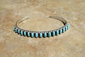 MARVELOUS !!  Vintage Zuni Sterling EIGHTEEN PETIT POINT TURQUOISE Row Bracelet - Picture 1 of 14