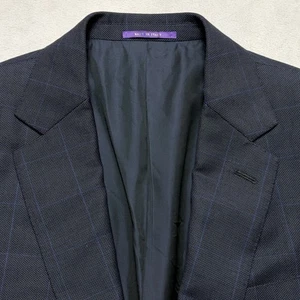 Ralph Lauren Purple Label Blazer Mens 40R Blue Windowpane Ticket Pocket Italy - Picture 1 of 16