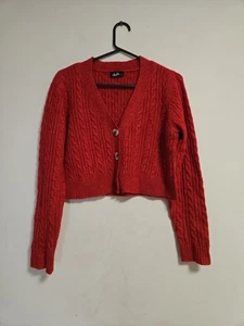 Dotti Womens Size M Cropped Knit Cardigan Jumper Button Up Deep Red - Picture 1 of 8