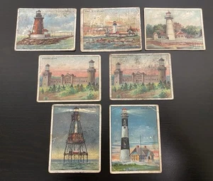 Tarjeta de tabaco Hassan T77 1910 serie Light House ¡Lote x7! Navesink Biloxi Delaware - Imagen 1 de 9