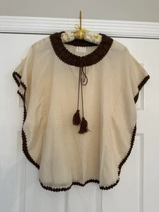 Vintage Boho Hippie Chic Damen M gehäkelt Festival Folk Bluse Top transparent Retro - Bild 1 von 8